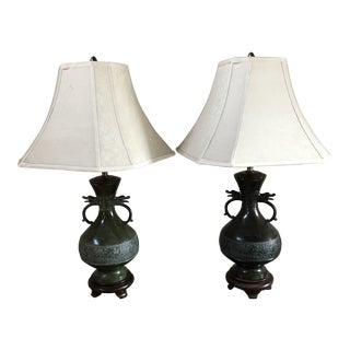 Vintage Mid-Century Chinese Bronze Marbro Lamps - a Pair For Sale