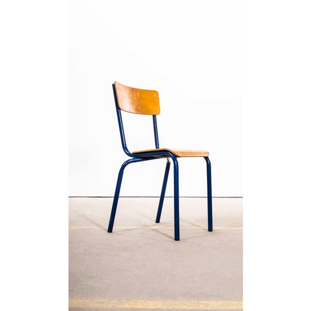 Wood Vintage Sea Blue Stacking Dining Chairs from Mullca, 1960s, Set of 6 For Sale - Image 7 of 14