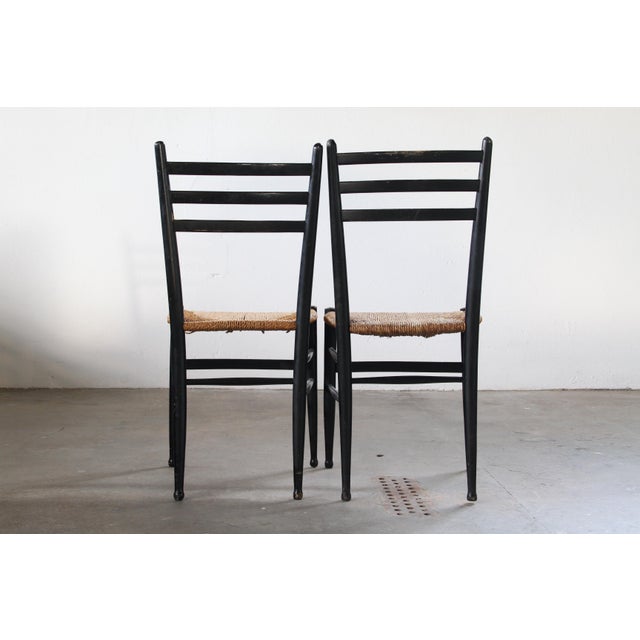 Vintage Italian Papercord Black Dining Chairs with Woven Seat, 1950s, Set of 8 For Sale - Image 13 of 18