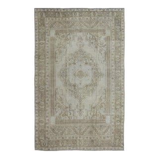 Vintage Turkish Oushak Rug in Ivory Soft Green L. Brown 5'11 X 9'4 For Sale