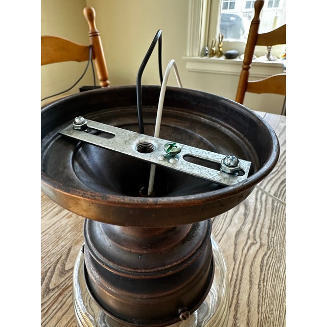 Vintage Copper Ceiling Fixture With Vintage Glass Shade For Sale In New York - Image 6 of 6