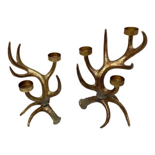 Faux Antler Candle Holders With Burnished Gold Finish - a Pair For Sale
