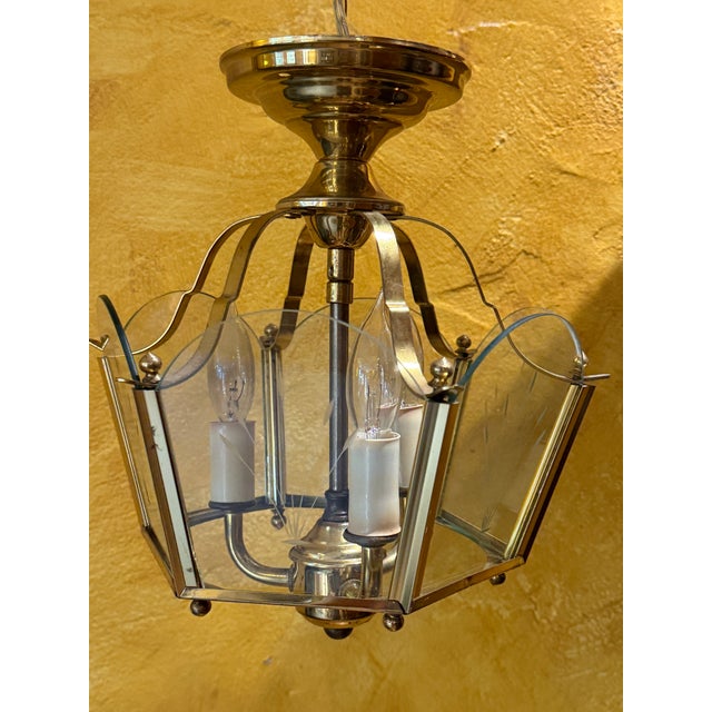 Vintage Brass and Glass 3 Light Fixture For Sale - Image 4 of 7