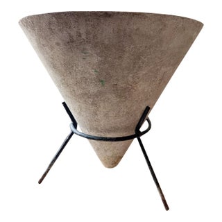 Mid-Century Swiss Willy Guhl Conical Planter With Black Metal Stand For Sale