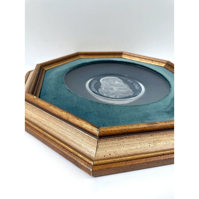1970 Val St. Lambert Etched Crystal Intaglio Plates of Michelangelo and Da Vinci Framed Wall Art - a Pair For Sale - Image 9 of 11