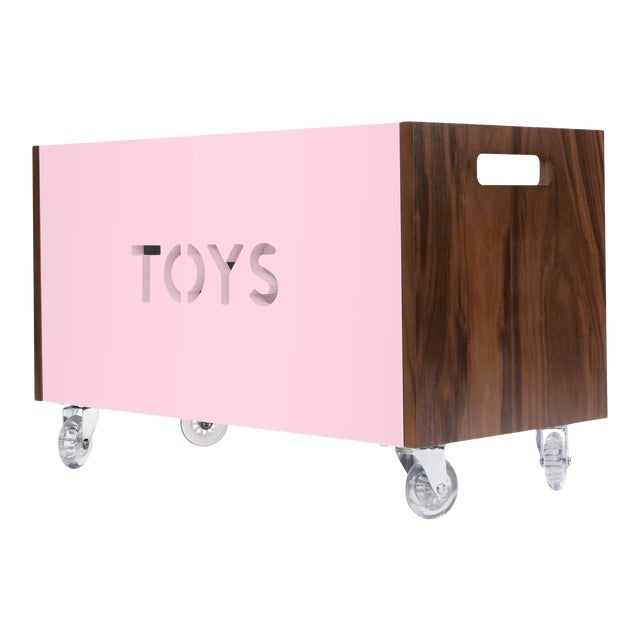 Nico & Yeye Toy Box Chest on Casters Walnut Wood Veneer Pink Chairish