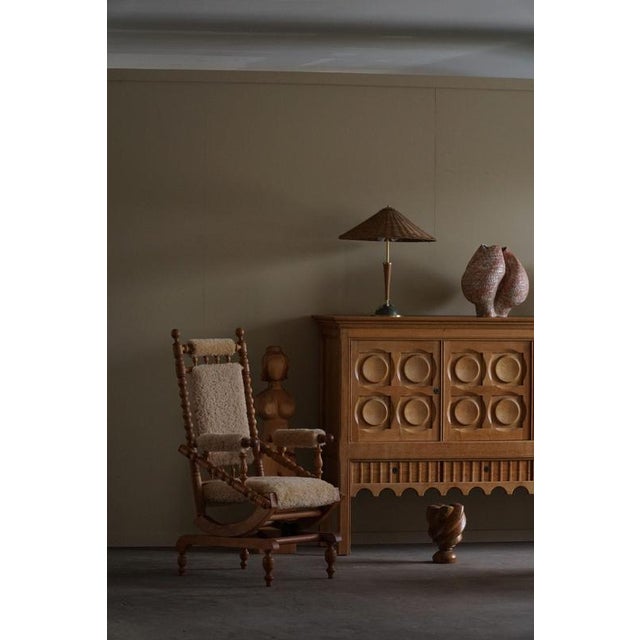 Set of Danish Modern Brutalist Sculptural Rocking Chairs in Lambswool and Oak, 1950s For Sale - Image 3 of 16