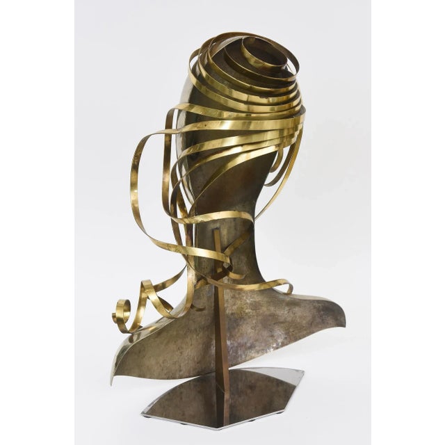 Vintage Signed Karl Schmidt Brass and Hammered Alpaca Silver Sculpture, Austria, 1980's For Sale - Image 10 of 12