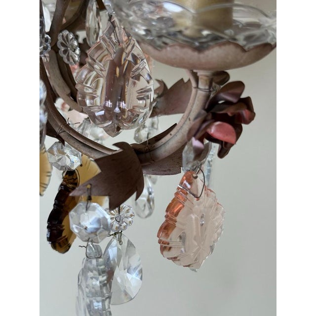 Hollywood Regency Crystal 6-Arm Chandelier with Hand-Painted Rose Details from Palwa, 1950s For Sale - Image 9 of 18