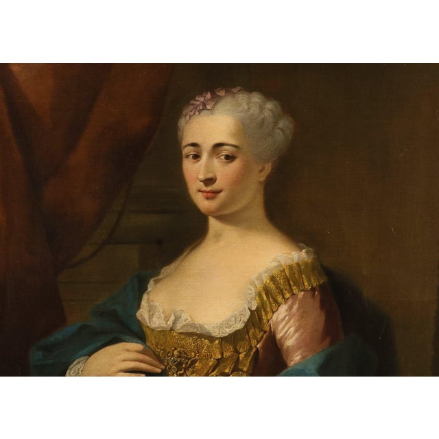 Follower of Jean-Baptiste Van Loo, Portrait of a Lady, 1730, Oil on Canvas, Framed For Sale - Image 9 of 14
