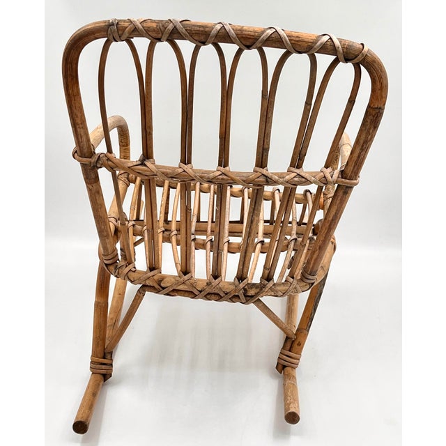 Mid 20th Century Mid-Century Franco Albini Style Child's Rattan Bamboo Rocking Chair For Sale - Image 5 of 11
