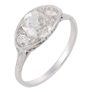 1920s Art Deco Gia 1.07 Carat Diamond 18k White Gold Ring, Size 9 For Sale