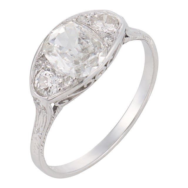 1920s Art Deco Gia 1.07 Carat Diamond 18k White Gold Ring, Size 9 For Sale