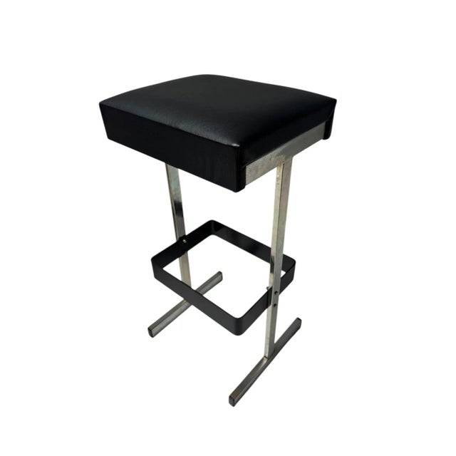 Mid-Century Modern Bar Stools with Black Leather Seats, 1970s, Set of 4 For Sale - Image 11 of 14