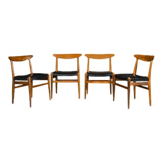 Mid Century Danish Hans Wegner W2 Teak Chairs - Set of 4 For Sale