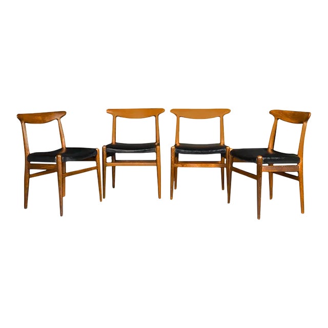 Mid Century Danish Hans Wegner W2 Teak Chairs - Set of 4 For Sale
