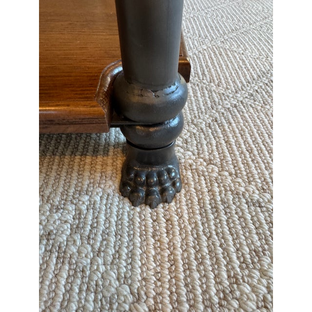 Two Tiered Oak Coffee Table With Iron Frame and Claw Foot Legs For Sale - Image 14 of 16