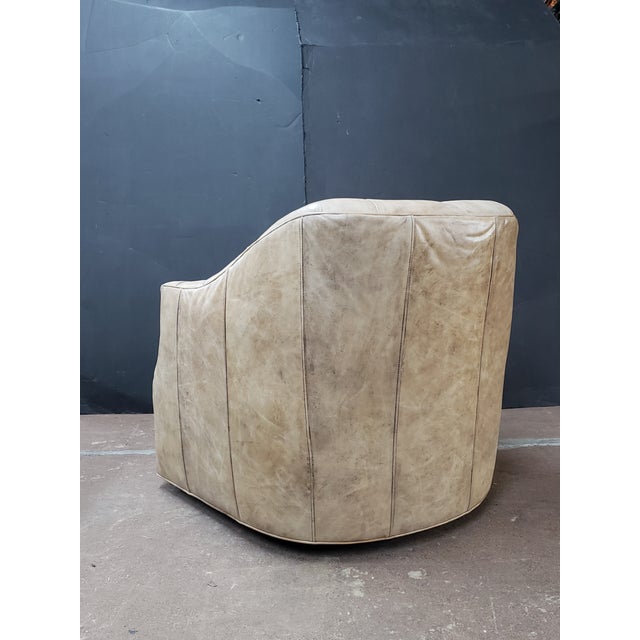 Luna Button Tufted Leather Swivel Chair For Sale - Image 4 of 9