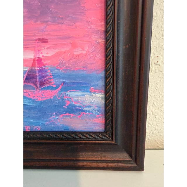 “Pin Dream” by Serg Graff Original Painting, Pink Sailboat Seascape, Coastal Art For Sale In Jacksonville, FL - Image 6 of 10