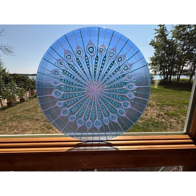 Mid Century Modern Monumental 17” Fused Glass “Peacock” Charger by Higgins Studio For Sale - Image 9 of 11