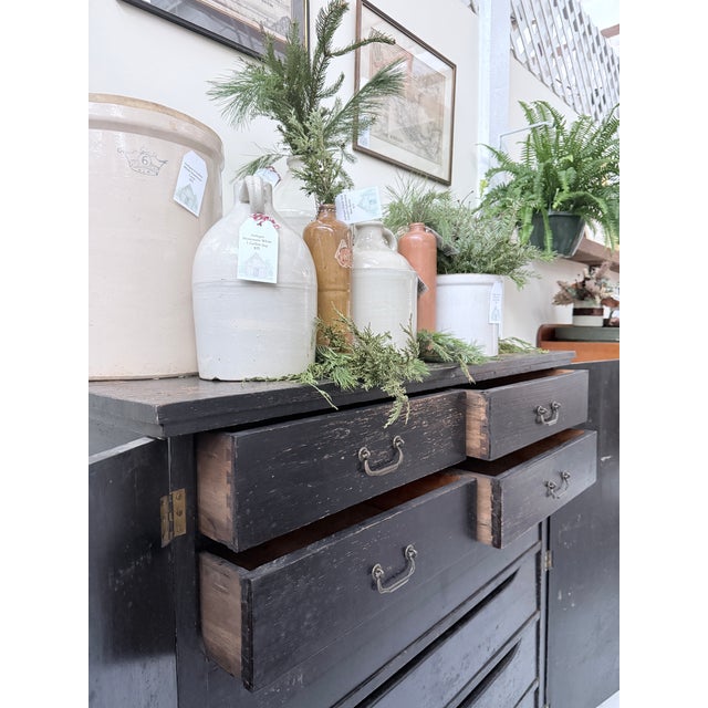 American Antique Ebony Painted Linen Cabinet For Sale - Image 3 of 10