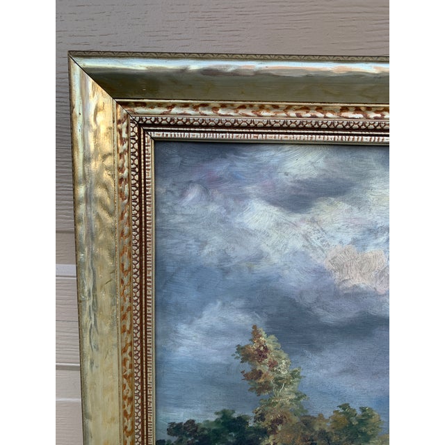 Antique Hand Painted Framed Oil on Canvas Landscape Painting, Early 20th Century For Sale - Image 4 of 10