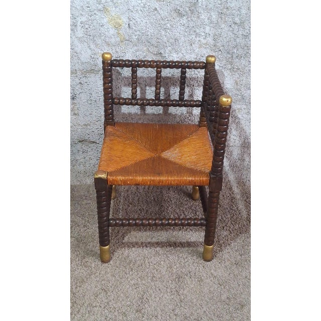 19th Century Louis XIII Style Fireside Chair in Turned Wood and Woven Rush For Sale - Image 9 of 15