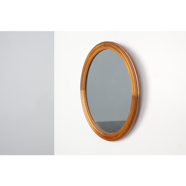 Mid-Century Oval Oak Mirror, Belgium, 1950s For Sale - Image 4 of 11