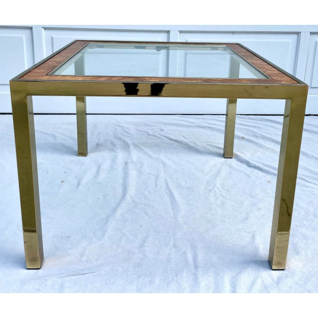 1960's Brass, Burl-Wood and Glass Parsons Side Table For Sale - Image 10 of 13