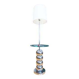 1970s George Kovacs Stacked Chrome Ball Lamp With Glass Table For Sale