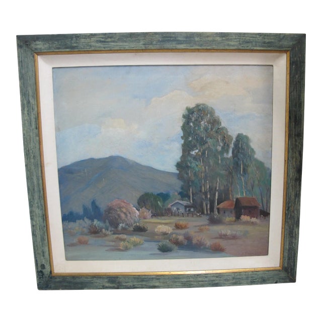 Ll Edwards Signed California Landscape Farmhouse Mountain Oil Painting For Sale