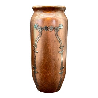 1912 Otto Heinz Sterling Silver on Bronze Vase, Signed For Sale