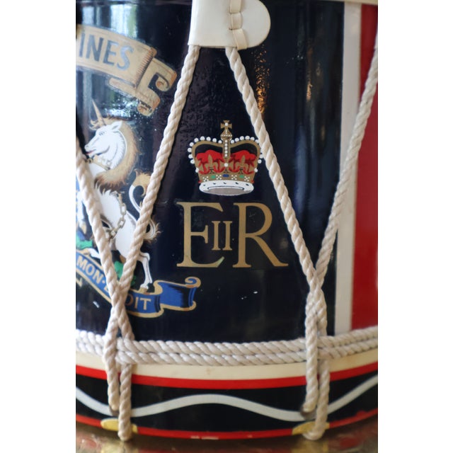 English Vintage English Royal Marines Eiir Regimental Drum Ice Bucket For Sale - Image 3 of 18