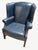 Art Deco Pair Chippendale-Style Navy Blue Leather Wingback Chairs Lonestar Leather For Sale - Image 3 of 3