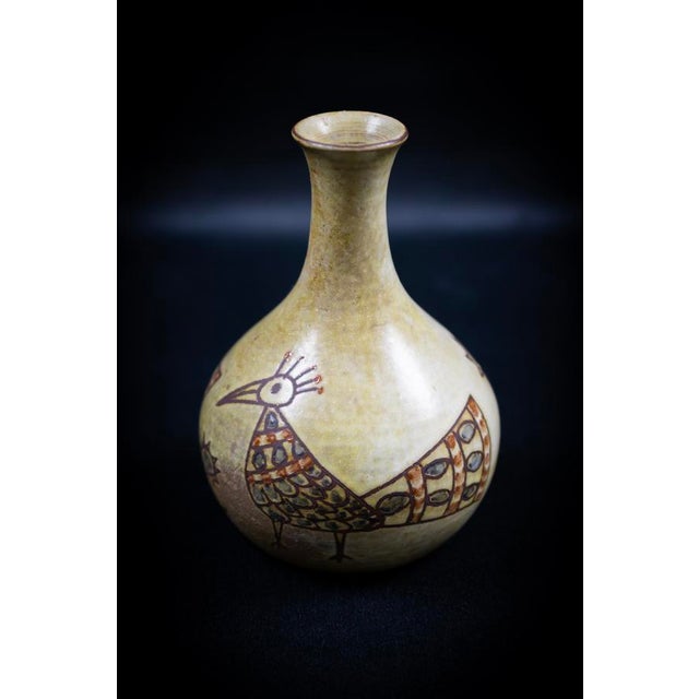 Mid-Century French Soliflore Vase in Glazed Ceramic with Incised Decoration of Stylized Birds by Olivier Pettit, France, 1950-1960 For Sale - Image 13 of 13