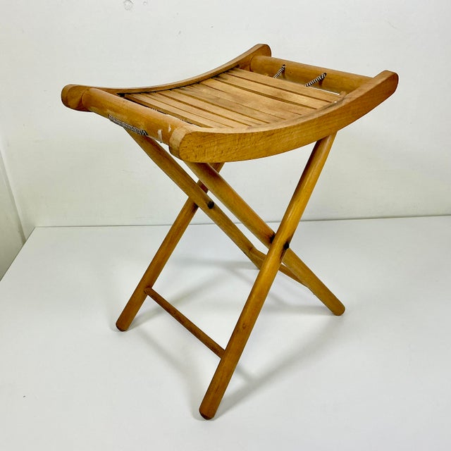 Mid 20th Century Mid-Century Campaign Boho Chic Americana Pine Folding Stool. For Sale - Image 5 of 14