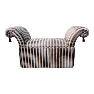 Late 20th Century French Country Upholstered Bench With Tassels For Sale