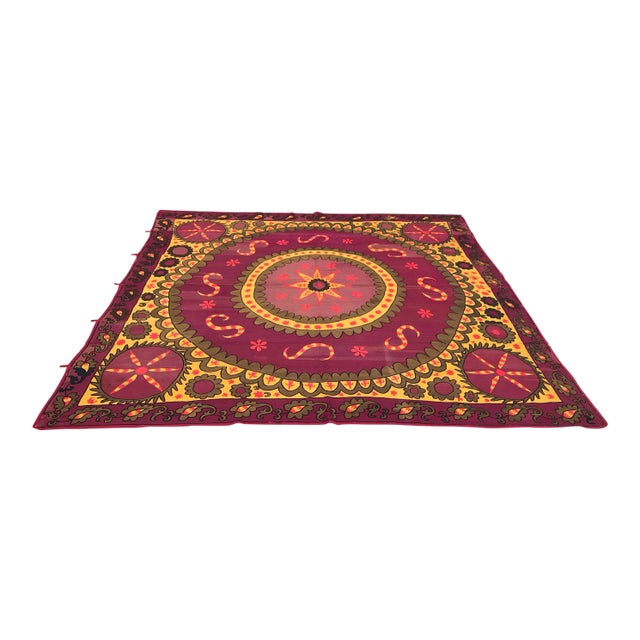 Antique Purple & Yellow Suzani Textile For Sale