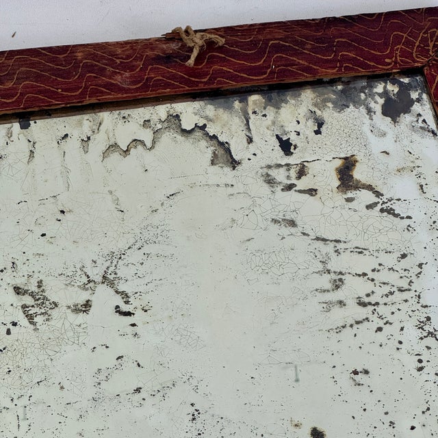 Early 19th Century Primitive Distressed Mirror in Wood Frame With Unique Design For Sale In New York - Image 6 of 7