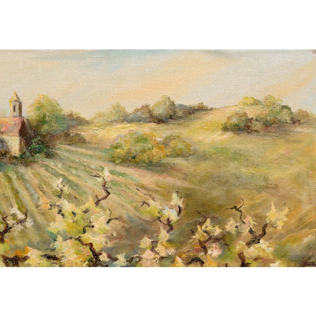 Vineyard Estate Winery Landscape With Grape Vines in Oil on Canvas-Wrapped Board by Jeane Kluga For Sale - Image 4 of 8