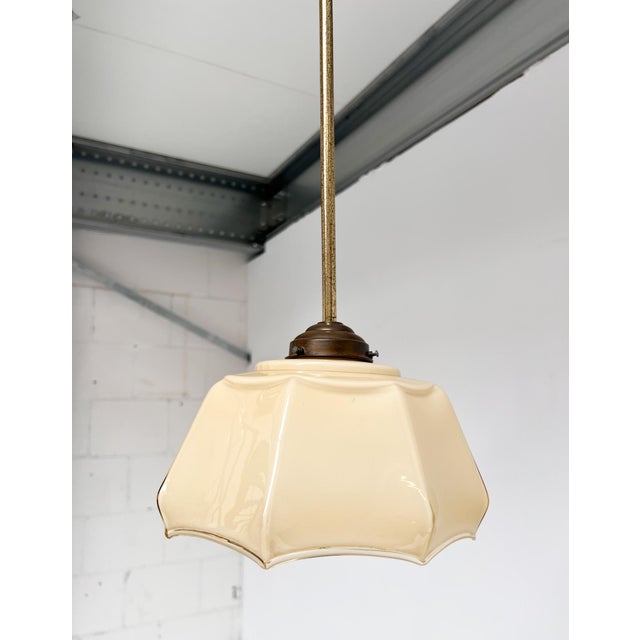 Vintage Art Deco Hanging Lamp in Curved Glass, 1930s For Sale - Image 9 of 15