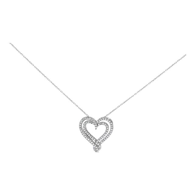 Sterling Silver 1/2 Cttw Diamond Heart Pendant Necklace For Sale