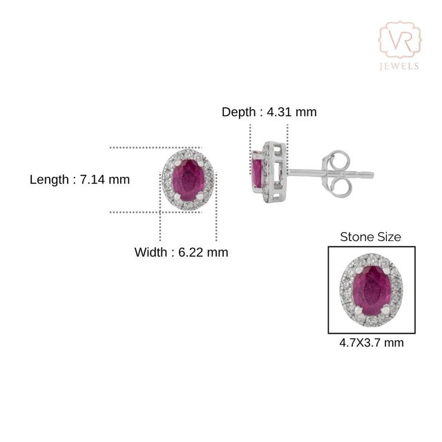 18k White Gold Natural Oval-Cut Vivid Red Ruby & Diamond Halo Stud Earrings- A Pair For Sale - Image 11 of 15