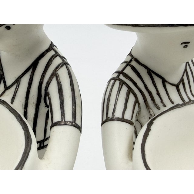 1990s Emilia Castillo "The Couple" Bisque Porcelain & Sterling Silver Salt Cellars - 4 pcs For Sale - Image 14 of 18