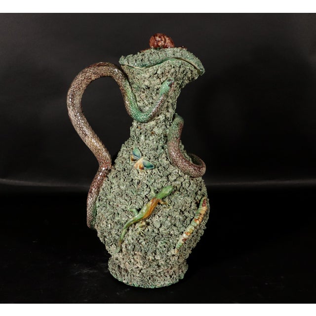 Victorian Verdant Terrarium: José A. Cunha's Palissy Ewer For Sale - Image 3 of 13