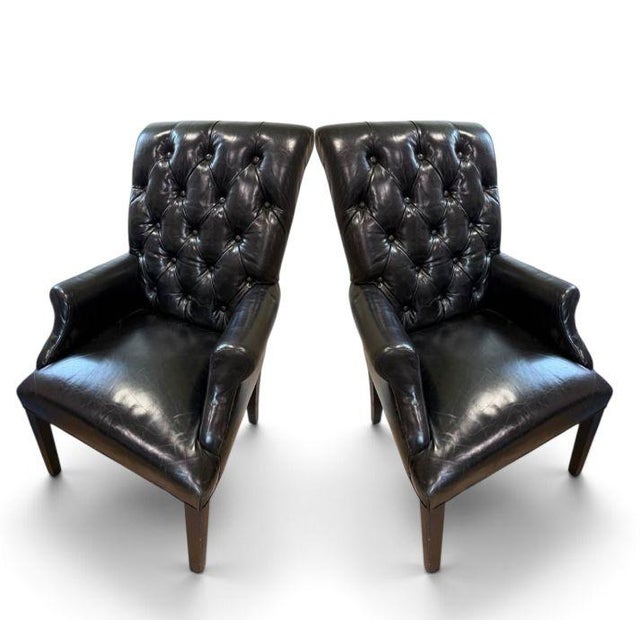 2020s Bennett Roll-Back Restoration Hardware Black Chesterfield Leather Dining Armchair For Sale - Image 5 of 8