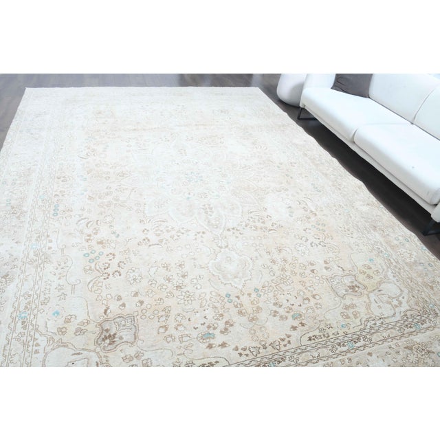 1970s Vintage Persian Handmade Wool Cotton Light Brown Area Rug For Sale - Image 4 of 11