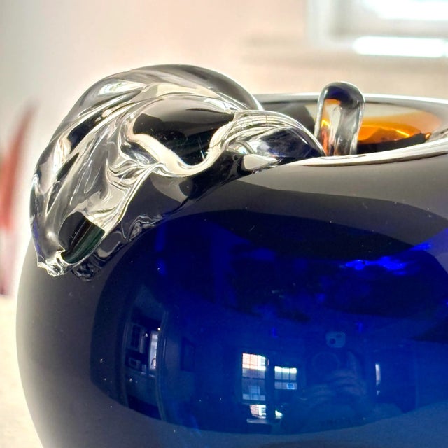 Late 20th Century Vintage Blue and Amber Glass Apple Shaped Bookends, a Pair For Sale - Image 5 of 9