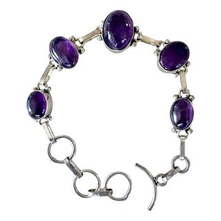 Vintage Amethyst and Sterling Silver Link Bracelet For Sale