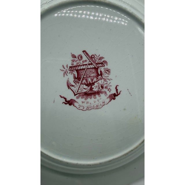 A Antique Staffordshire "Tyrolean" Pink Transfer Decorated Soup Plate, 1830’s For Sale - Image 10 of 11